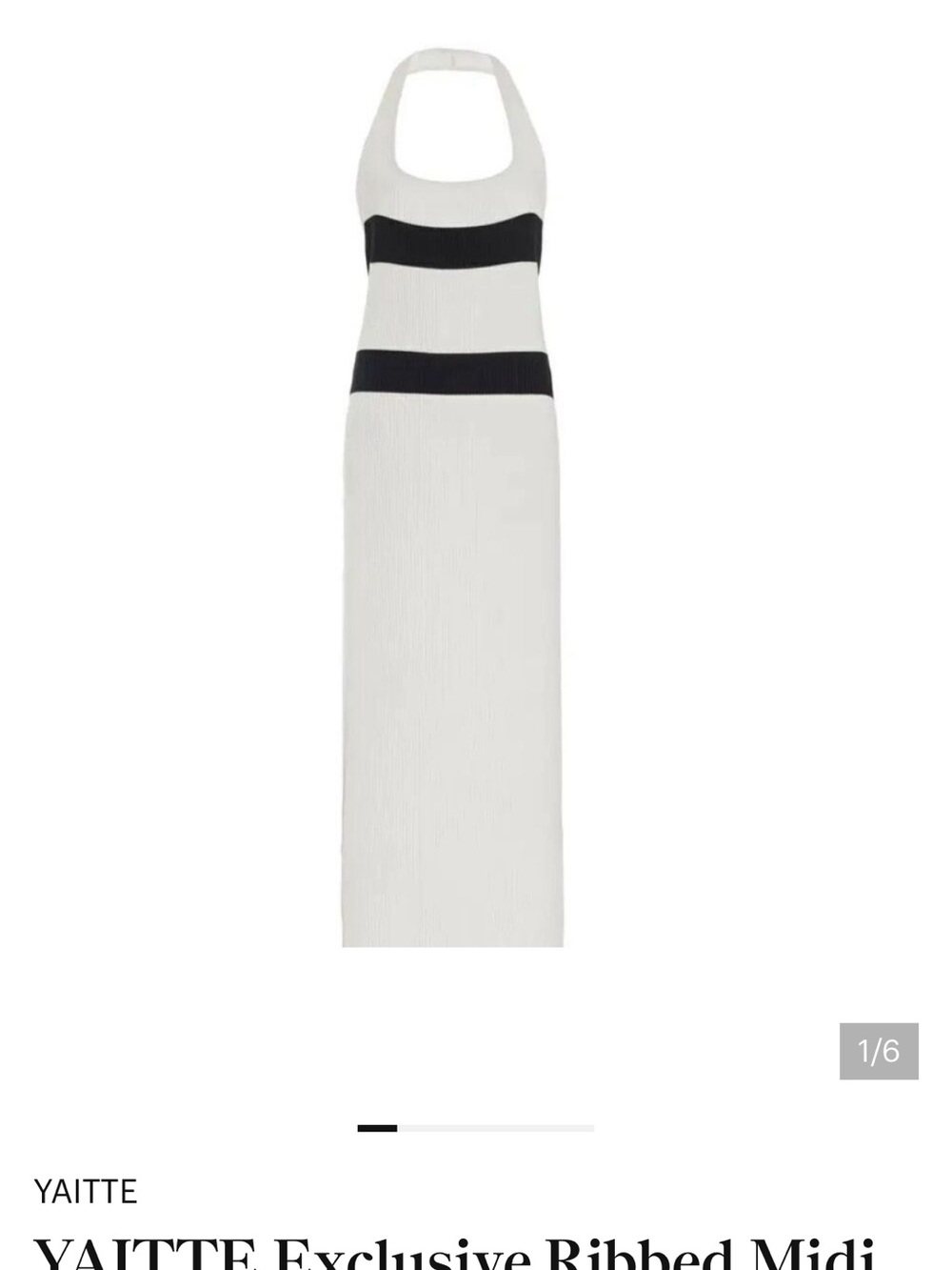 YAITTE Exclusive Ribbed Midi Halter Dress in White & Black NWT Size Medium